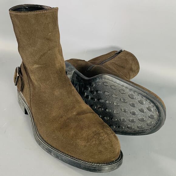 TOD'S Size 8 Brown Suede Side Zipper Ankle Boots - Picture 5 of 8